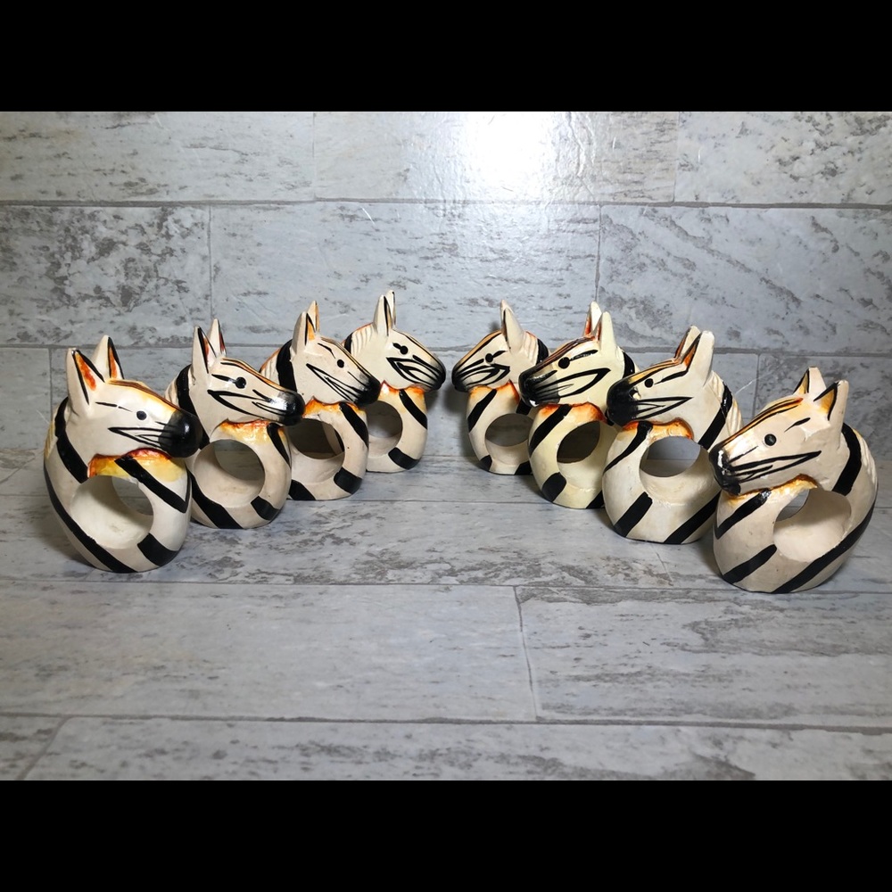 8 Wooden Animal Napkin Rings. Safari Zebra 3.5"